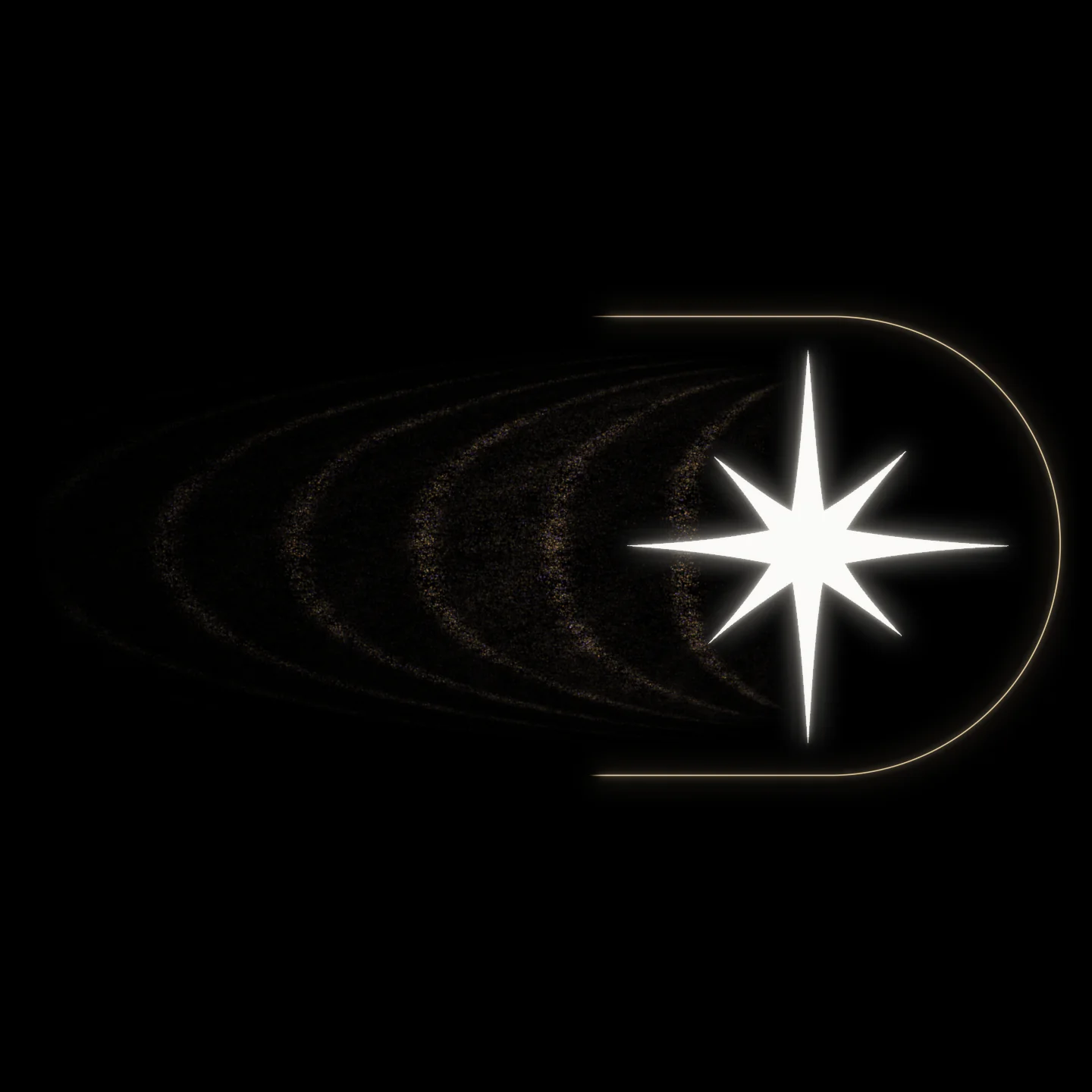 The Digitalting mark: a bright eight-point star inside a thin gold D-shaped outline, with a faint stream of fine gold particles trailing to its left.